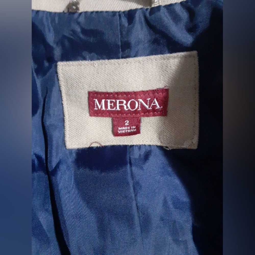 Merona Retro Women's Blazer Wool Blend Tan  Color Button Up Size 2 - Picture 7 of 8